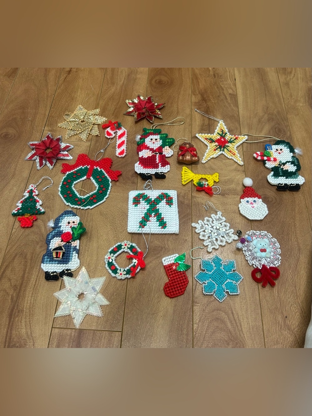 Vintage 1970s Cross Stitch and Retro Christmas Ornament Lot - 20pc